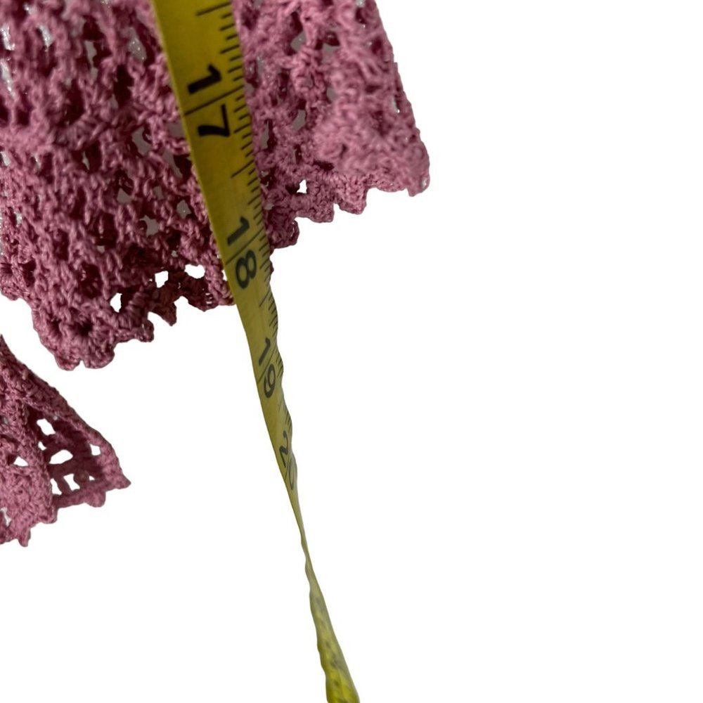 Vintage Y2K Pink Crochet Long Sleeve Tie Front Top Medium - Picture 5 of 6